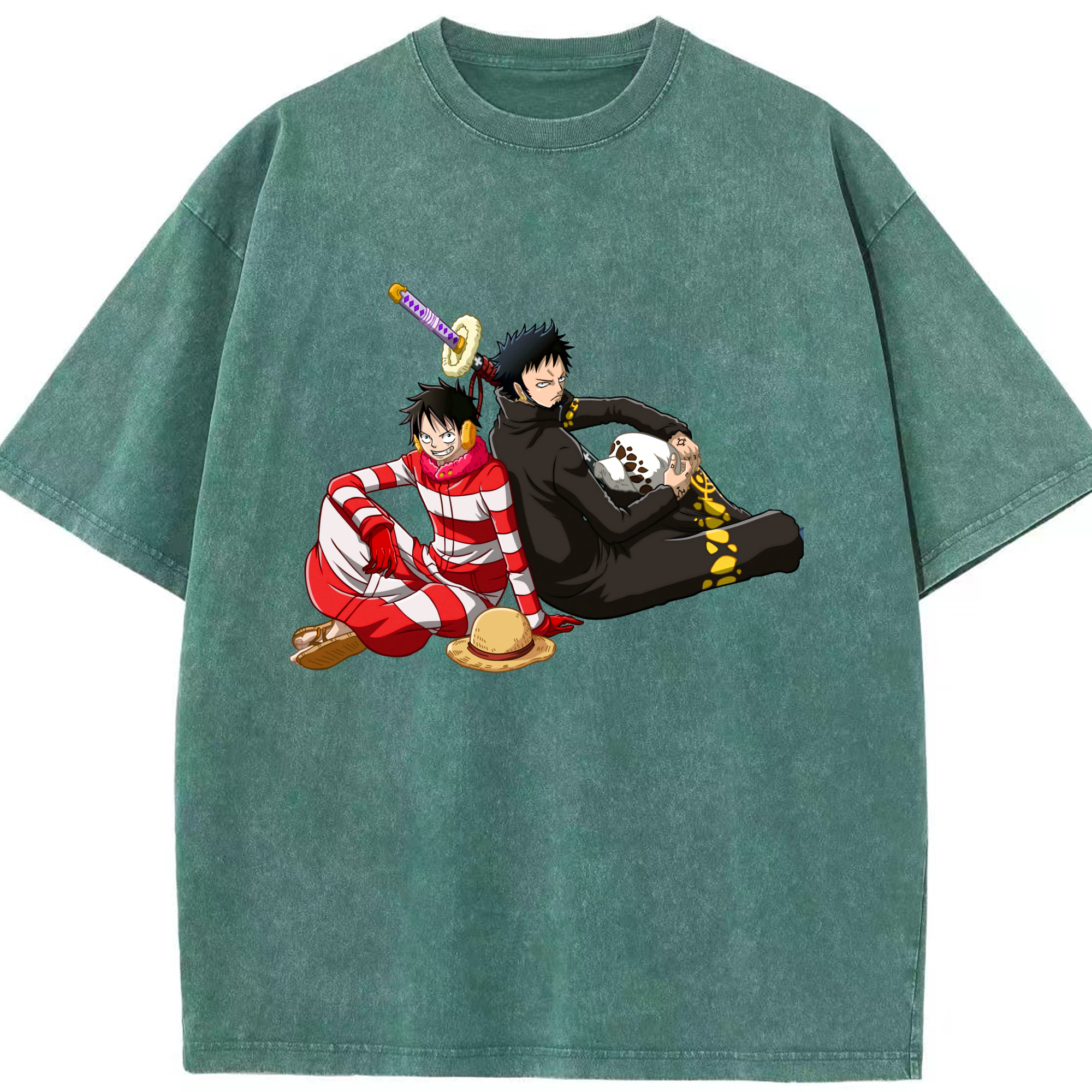 ワンピース モンキー・D・ルフィ ONE PIECE Monkey D. Luffy 綿100% ヴィンテージ風 半袖Tシャツ（フロントプリント）